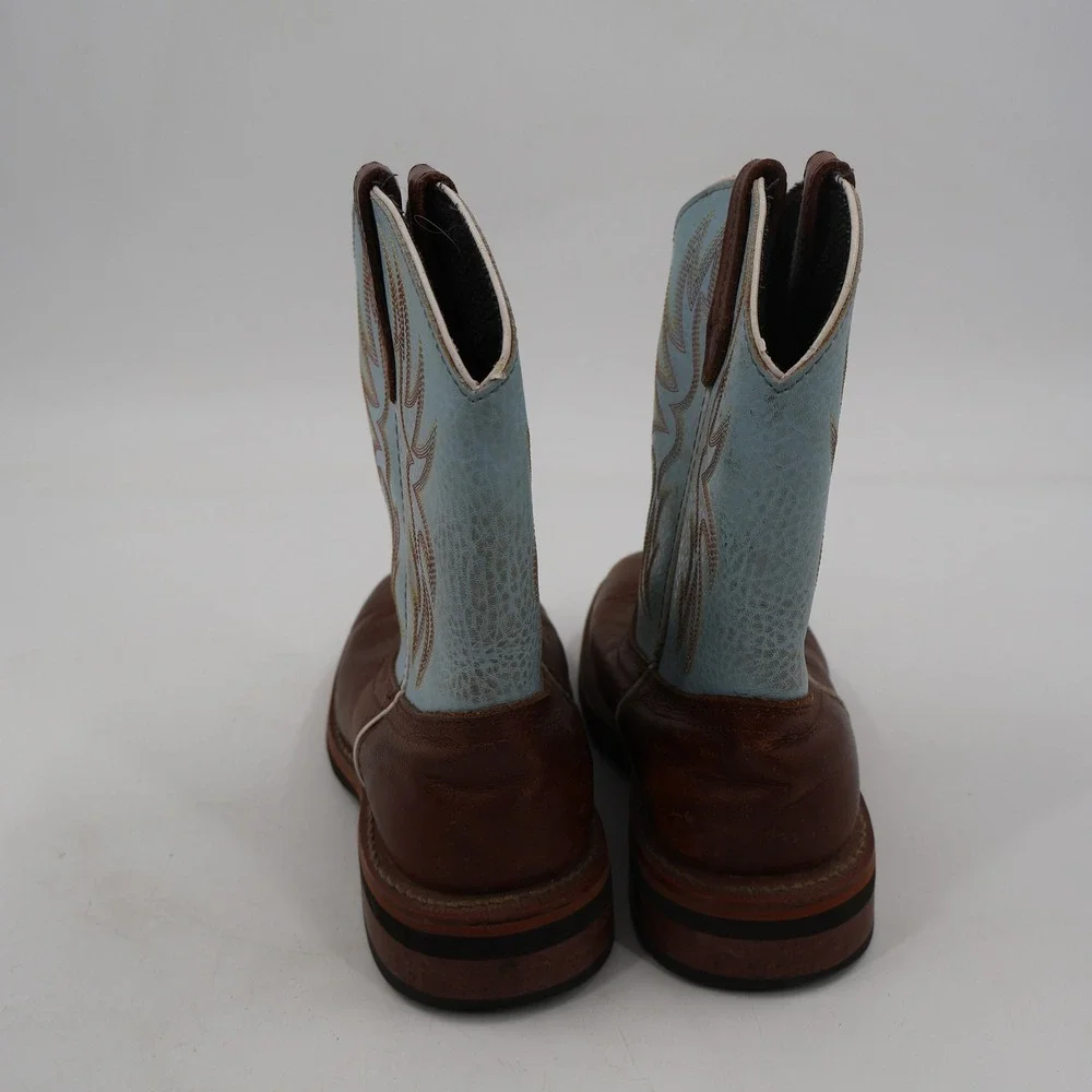 John Deere Western Cowboy Boots Boys Size 3M Brown Blue Leather JD2316